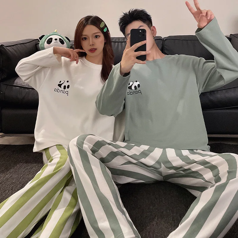 Couple Long Sleeves Sleepwear Autumn Winter Cotton Pajama Sets Print Trouser Homewear Kawaii Clothes Two Piece Sets Nightwear