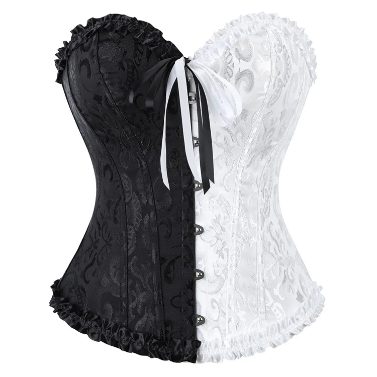 Frauen Korsett Top Jacquard Overbust Bustier Viktorianischen Sexy Lace up Floral Dessous Korset Vintage Gothic Basken Kostüm – Detail 37