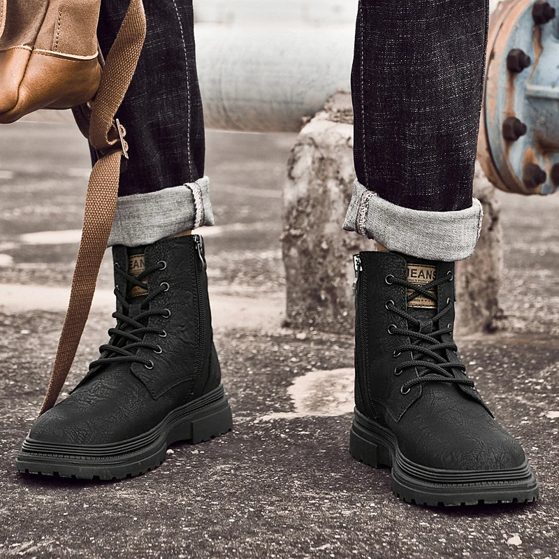 

New Men's Boots Lace Up High Top Shoes Winter Men's Cotton Boots Office Business Short Boots