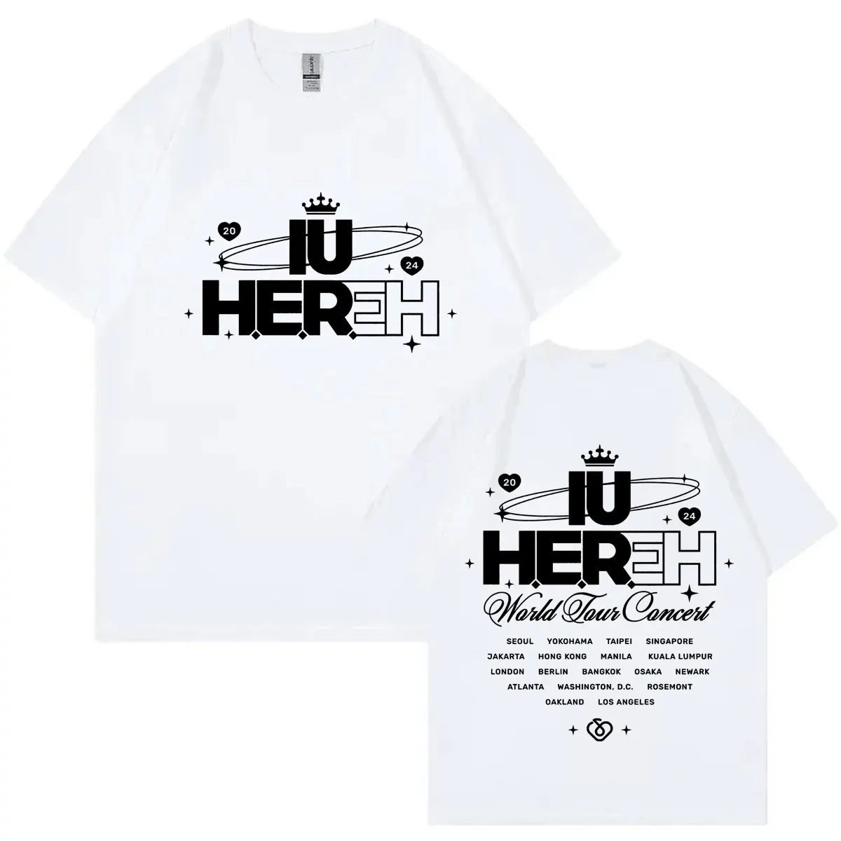 Singer IU HER World Tour 2024 Print T-shirt Men Women Harajuku Kpop Oversized T Shirt Summer Fashion Casual Pure Cotton T-shirts