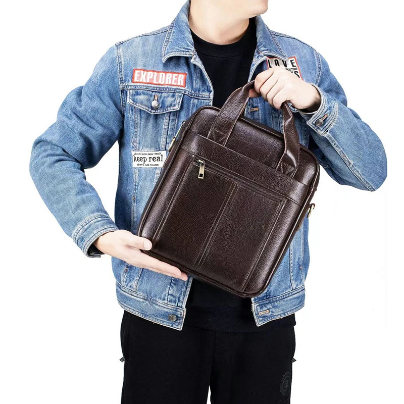 Genuine Leather Shoulder Bag Top Layer Cowhide Men'S Handbags Business Briefcase Vintage Messenger Side Crossbody Portable Bag