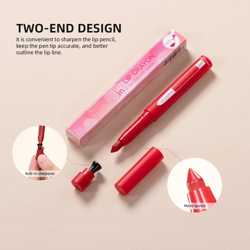 2-in-1 Lip Liner Pen Waterproof Long Lasting Matte Lipstick Pencil Pink Lips Outline Makeup Stick Lip Tint Line Cosmetic