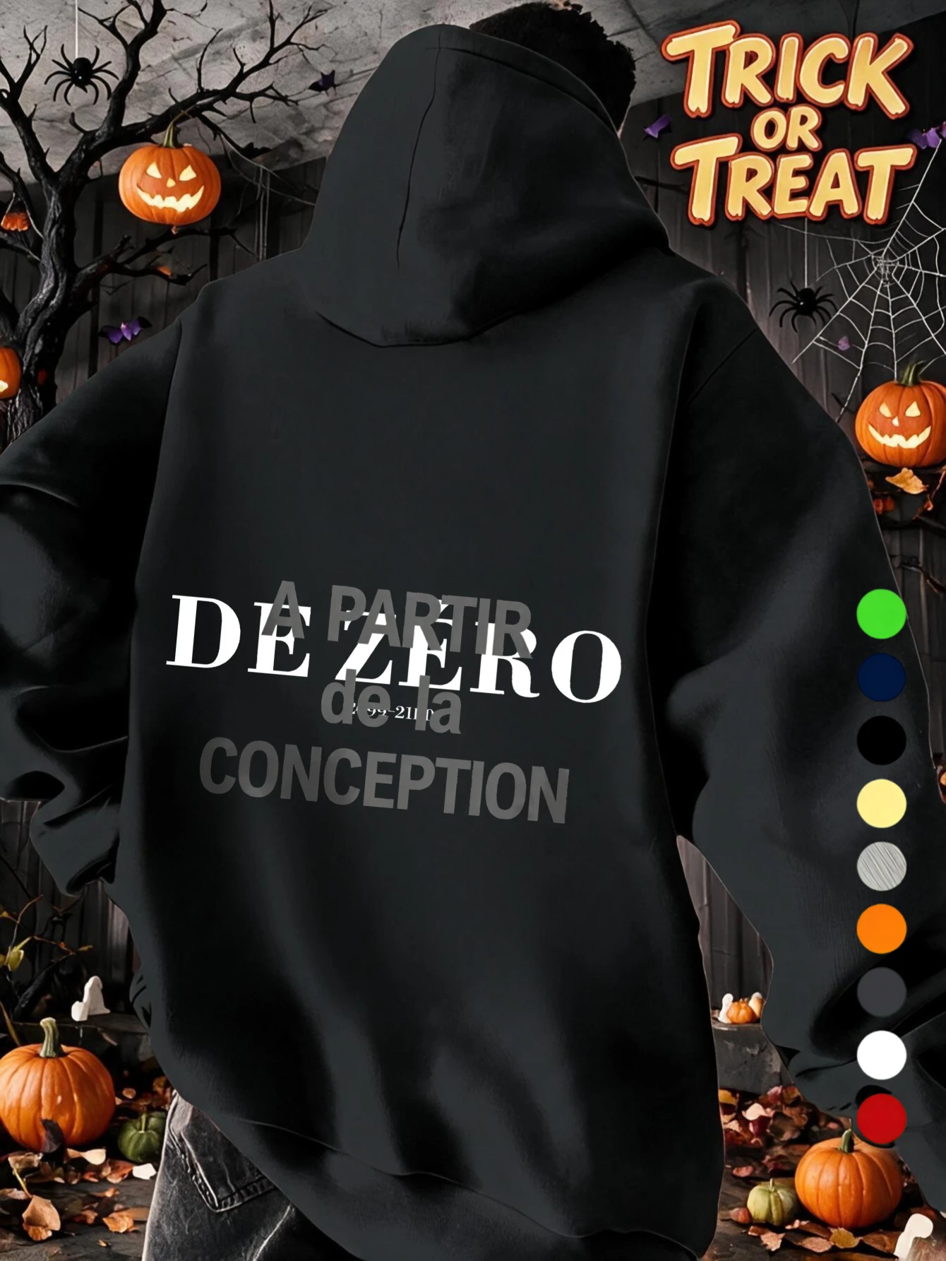 Halloween, unisex hoodie, original print design, streetwear style, autumn/winter, loose fit, casual/sporty, plus size.