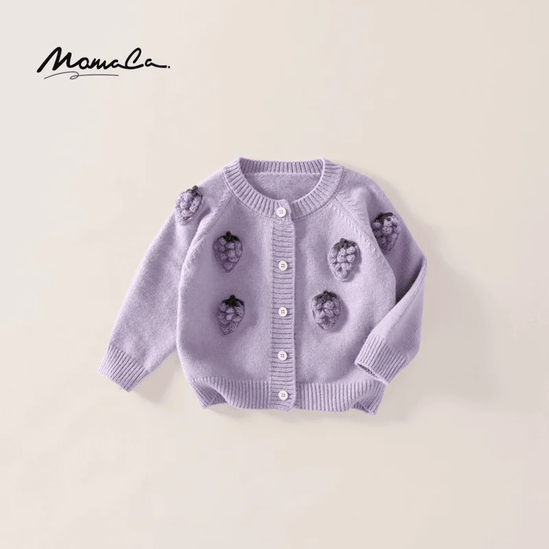

2025 New Girls' Spring and Autumn Cardigan, Children's Embroidered Coat, Autumn Western-style Grape Sweater, Knitted Sweater
