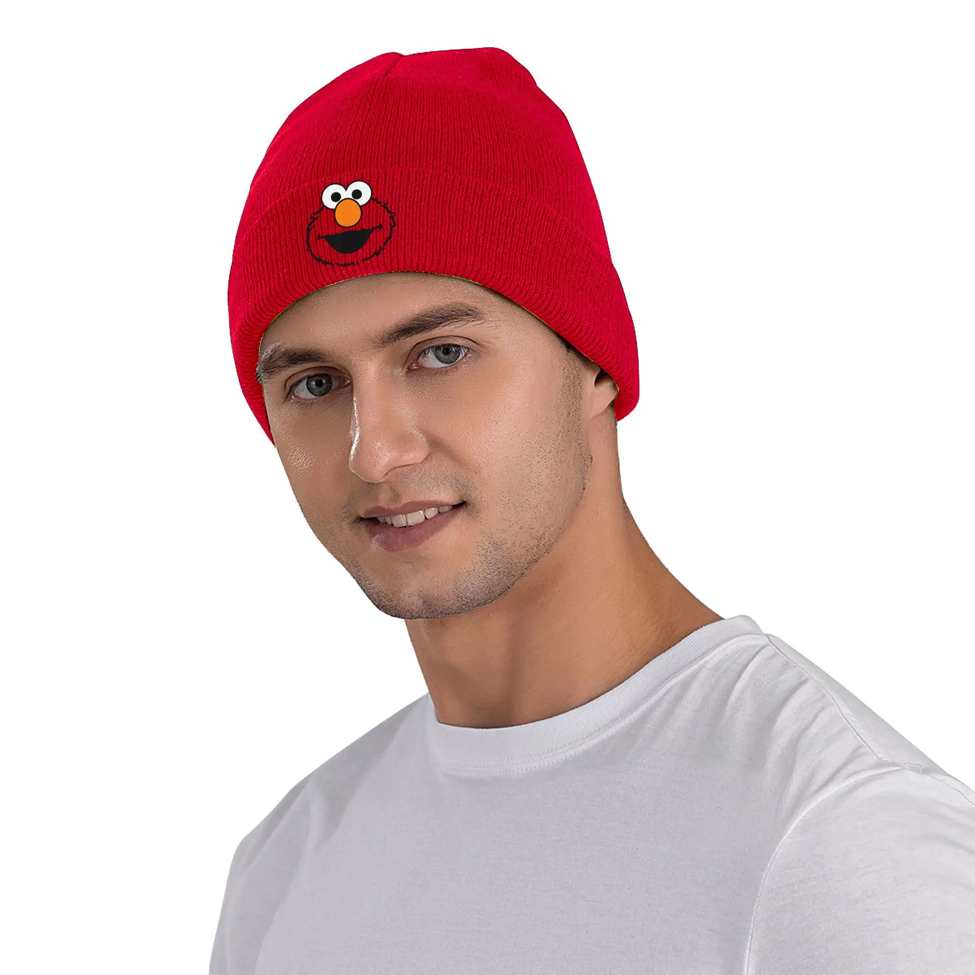 Sesame Street Elmo Full Face Knit Hat Beanie Autumn Winter Hat Warm Acrylic Hip Hop Cartoon Cute Cap Men Women  Gifts