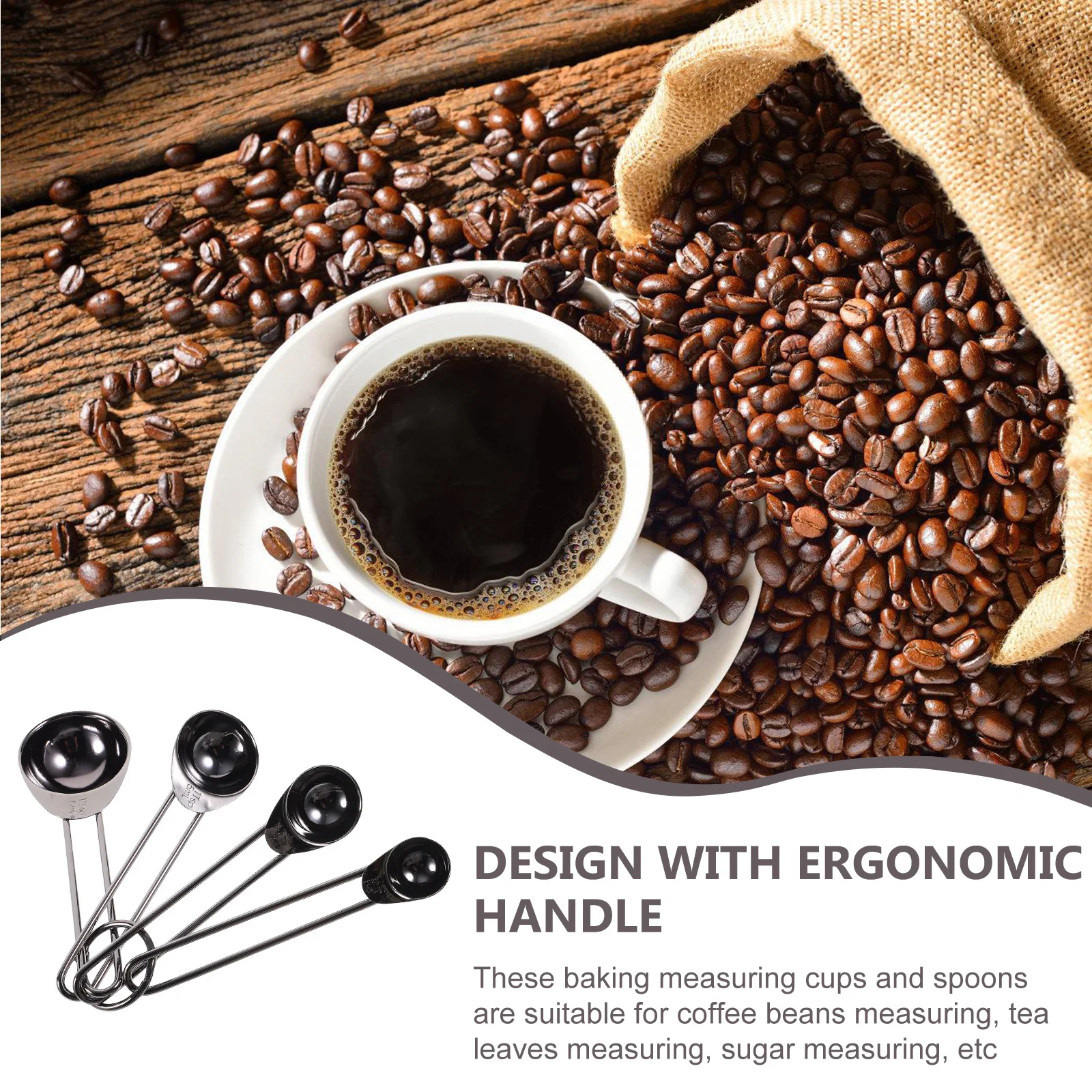 

1 Set Stainless Steel Measuring Cups Spoons Set Baking Kitchen Tools Stackable Tea Coffee Sugar Scoop Spoon Reusable