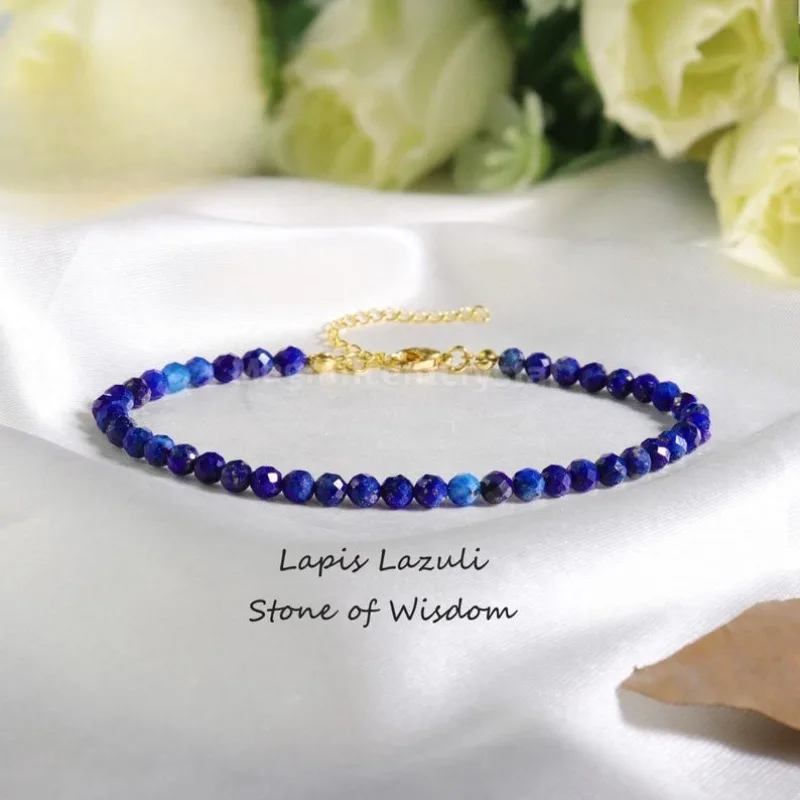 Wisdom stone bracelet, lapis lazuli bracelet, minimalist sapphire crystal jewelry