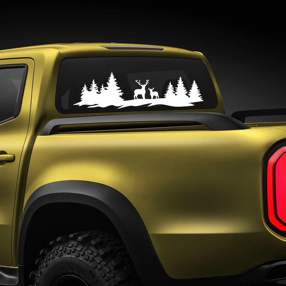 Car Hunting Deer Trees Sticker Pickup Truck Window Back Door Tailgate Vinyl 4x4 Off Road Decor Decal Auto Tuning Accessories