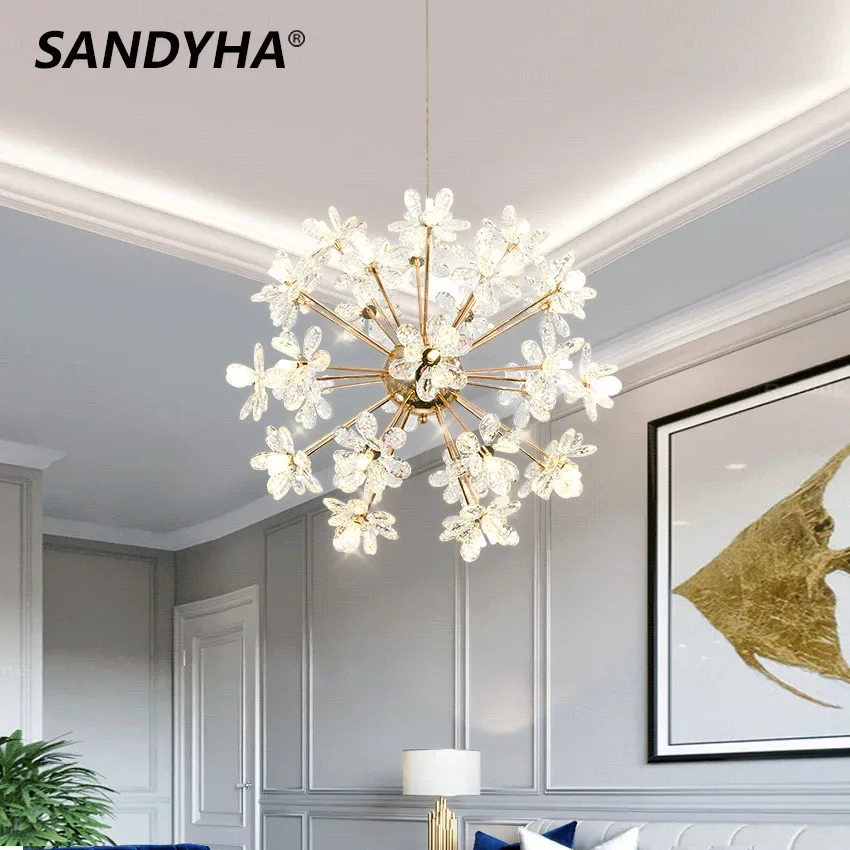 SANDYHA Modern Crystal Pendant Lights Dandelion Round Ball Design Led Lamps Living Room Bedroom Decoration Dining Table Lighting