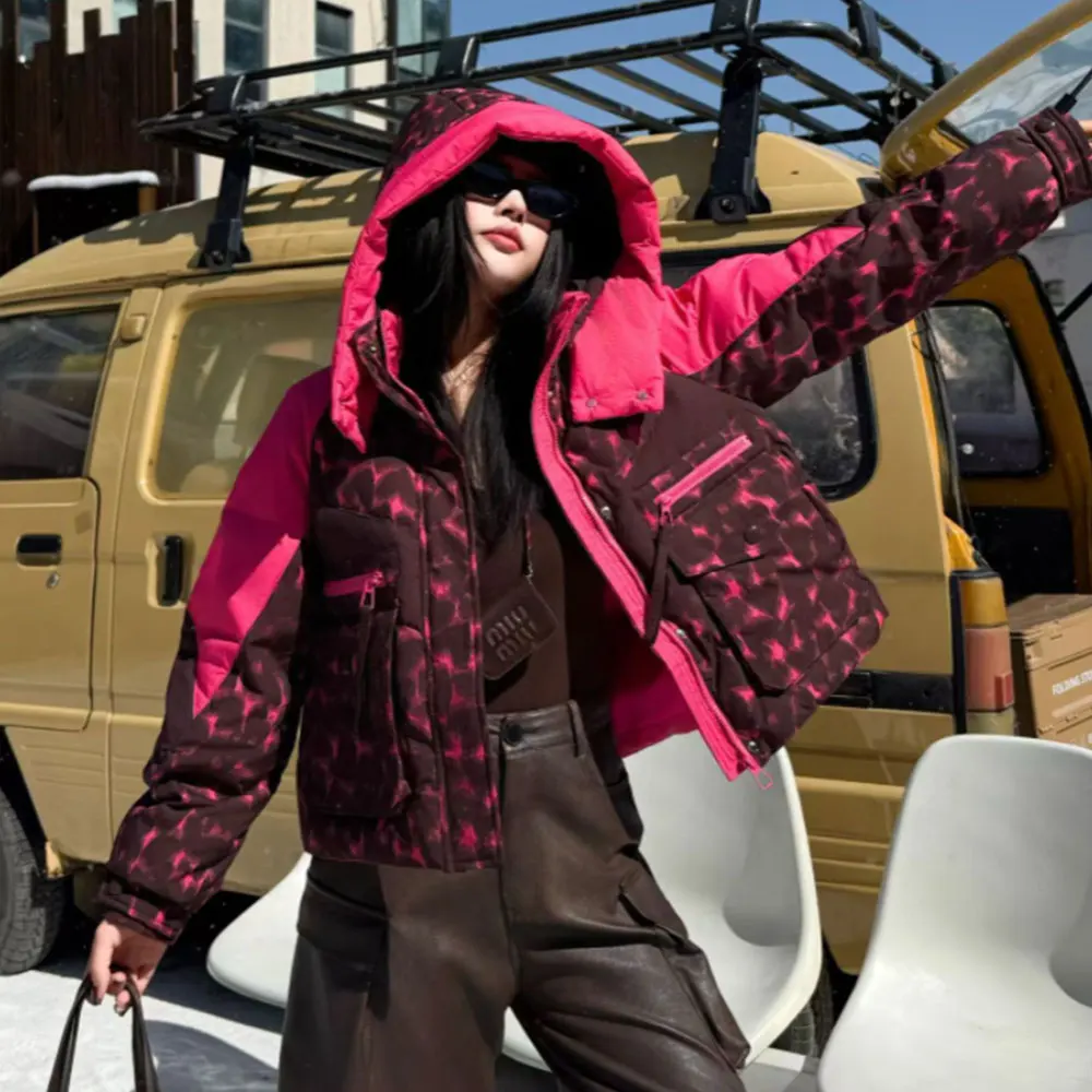 Chaqueta de plumón con estampado Tie Dye para mujer, abrigo grueso de plumón de pato blanco, Parka corta, prendas de vestir exteriores, moda coreana, invierno, súper hermoso