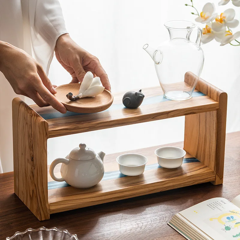 

Wood, tabletop, shelf, multi-layer, solid wood, tea set, sundries, storage