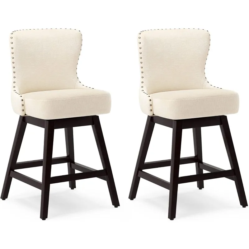 

Counter Height Bar Stools Set of 2, 26" H Swivel Bar Stool with Back, Faux Leather Counter Stool, Solid Wood Legs