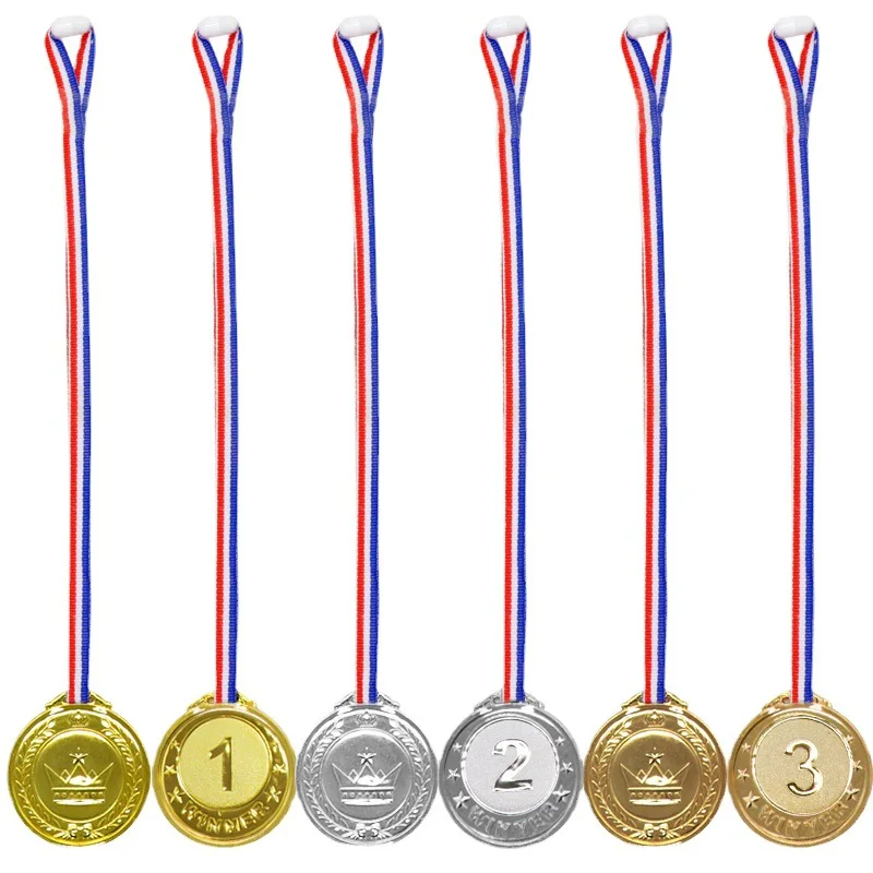 Etiquetas de medallas de plástico para niños, juguetes de corona de oro, tarjeta de recompensa de campeón deportivo Digital, accesorios de juguete, 123