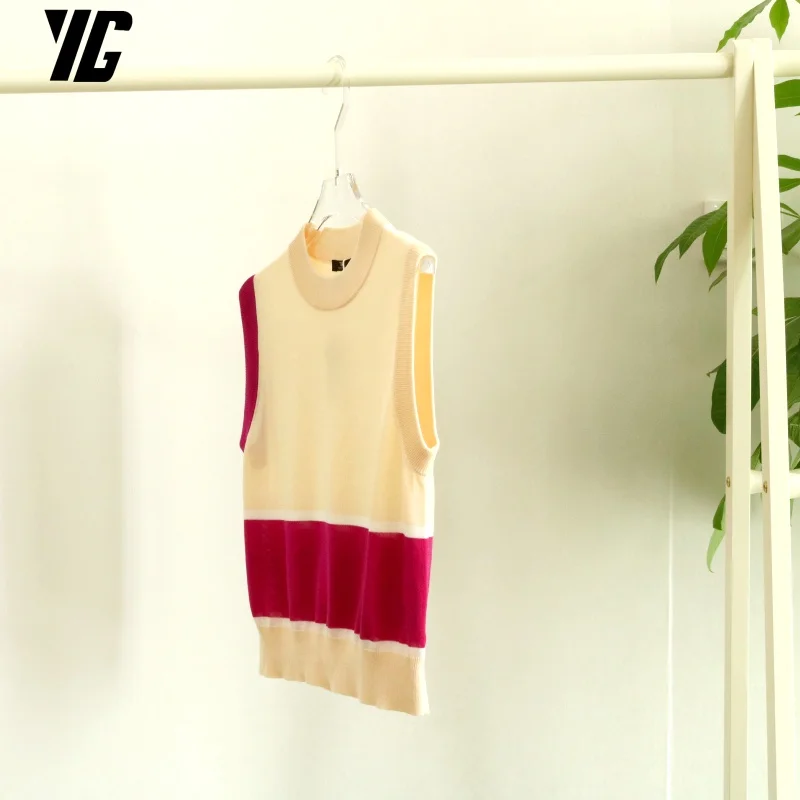 YG 2024 Summer Autumn Tops Female Korean Fashion Slim Chic Color Contrast The Style Pullover Tops Stripe Sweater Elastic Vest