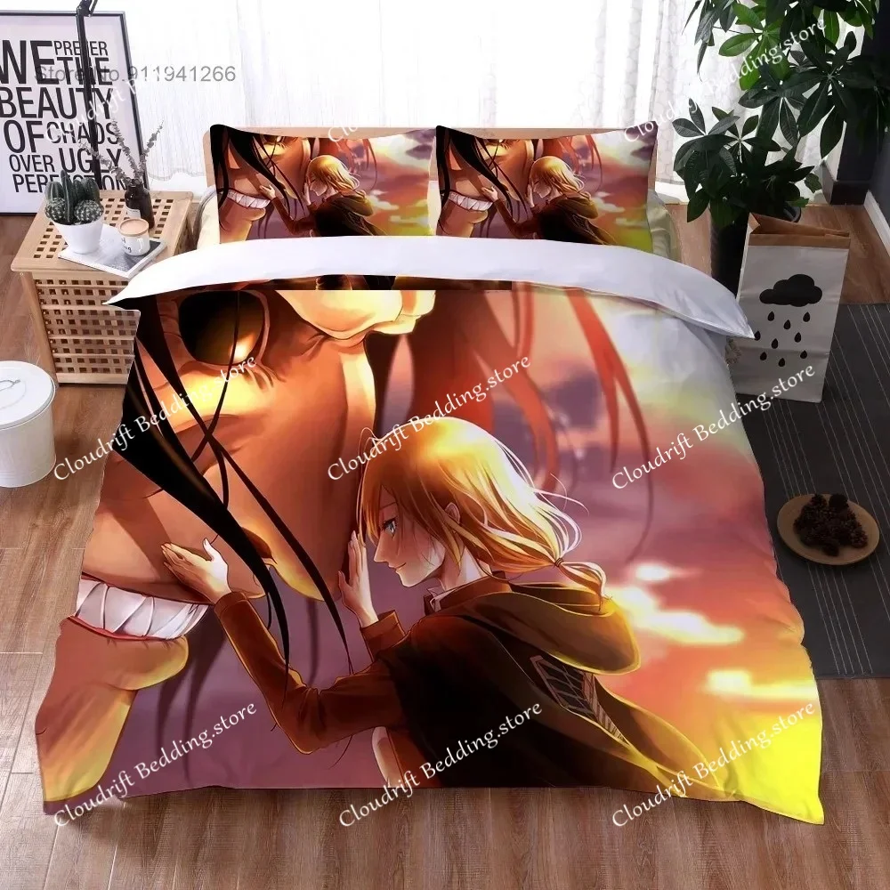 2024 Anime Attack On Titan Custom Duvet Cover Cartoon 3D Print Boys Bedroom Decor Gifts Quilt Cover Pillowcase Bedding Set 2