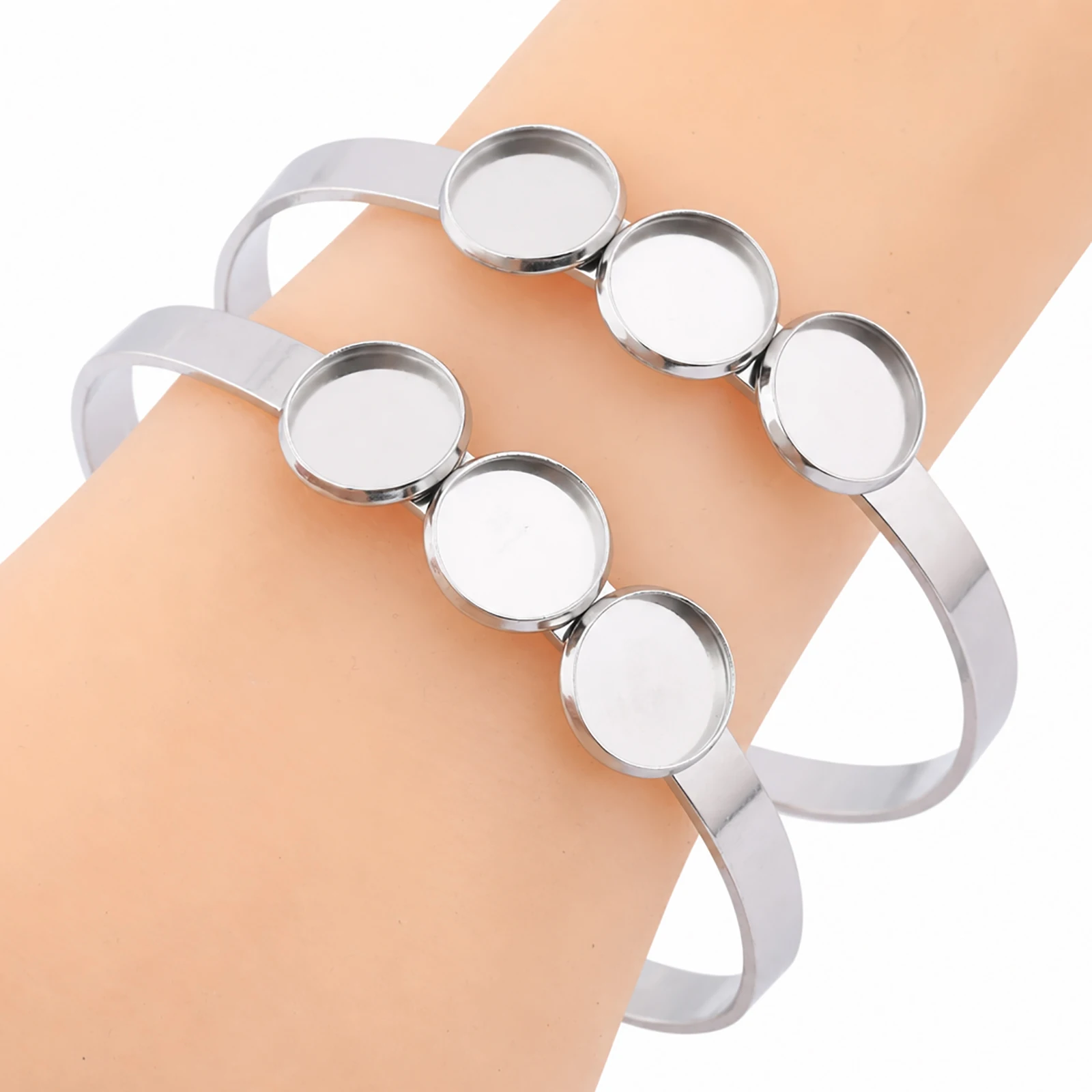 2pcs Stainless Steel Bendable Cuff Bracelet Base Blanks Fit 12mm Connecting Cabochon Bangle Bezel Setting Trays Diy Findings