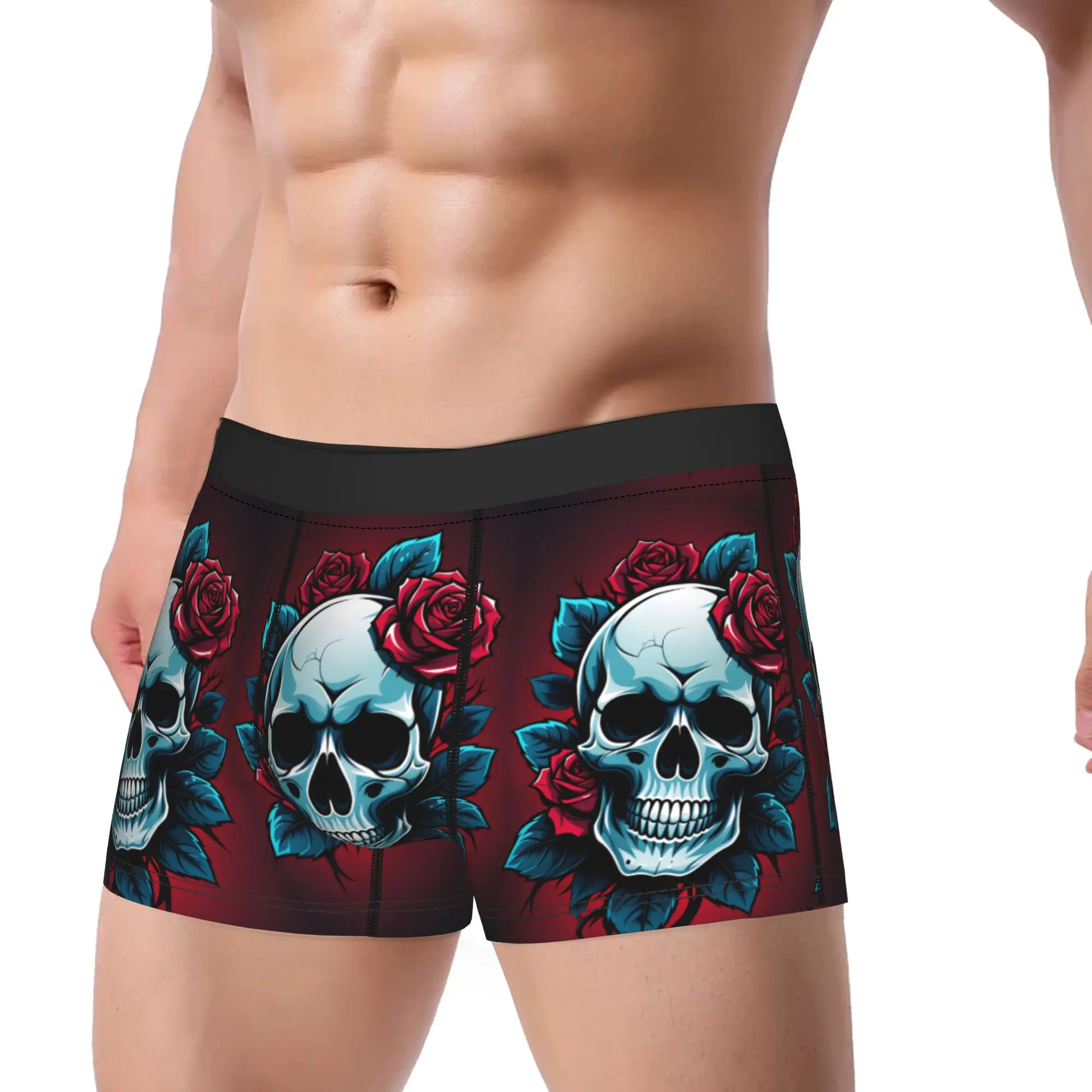 

Skull and Roses Underwear Mexican The Day Of Dead Custom DIY Boxer Shorts High Quality Man Underpants Novelty Boxer Brief Gift