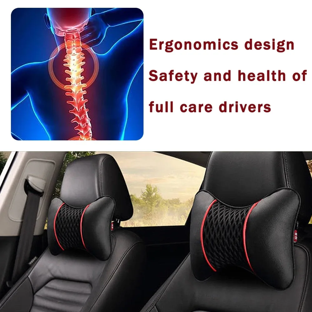 2PCS PU Leather Car Neck Pillows – Knitted Headrest Cushions for Seat Support Comfort Universal Fit Auto Accessories