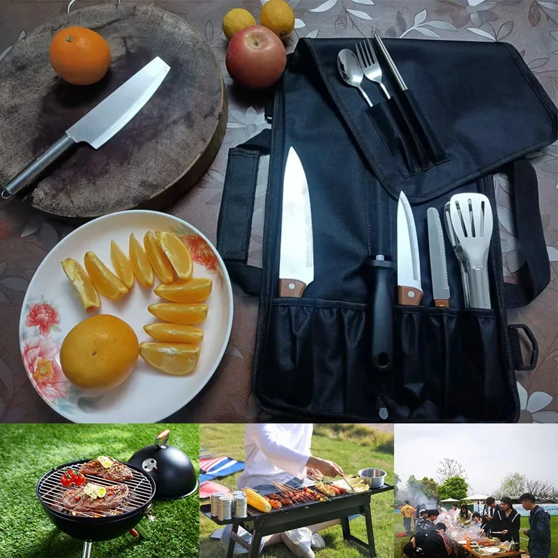조절 가능한 스트랩이 달린 휴대용 요리사 나이프 롤 백, 주방 요리 칼, 보관 포켓, 요리 도구 액세서리