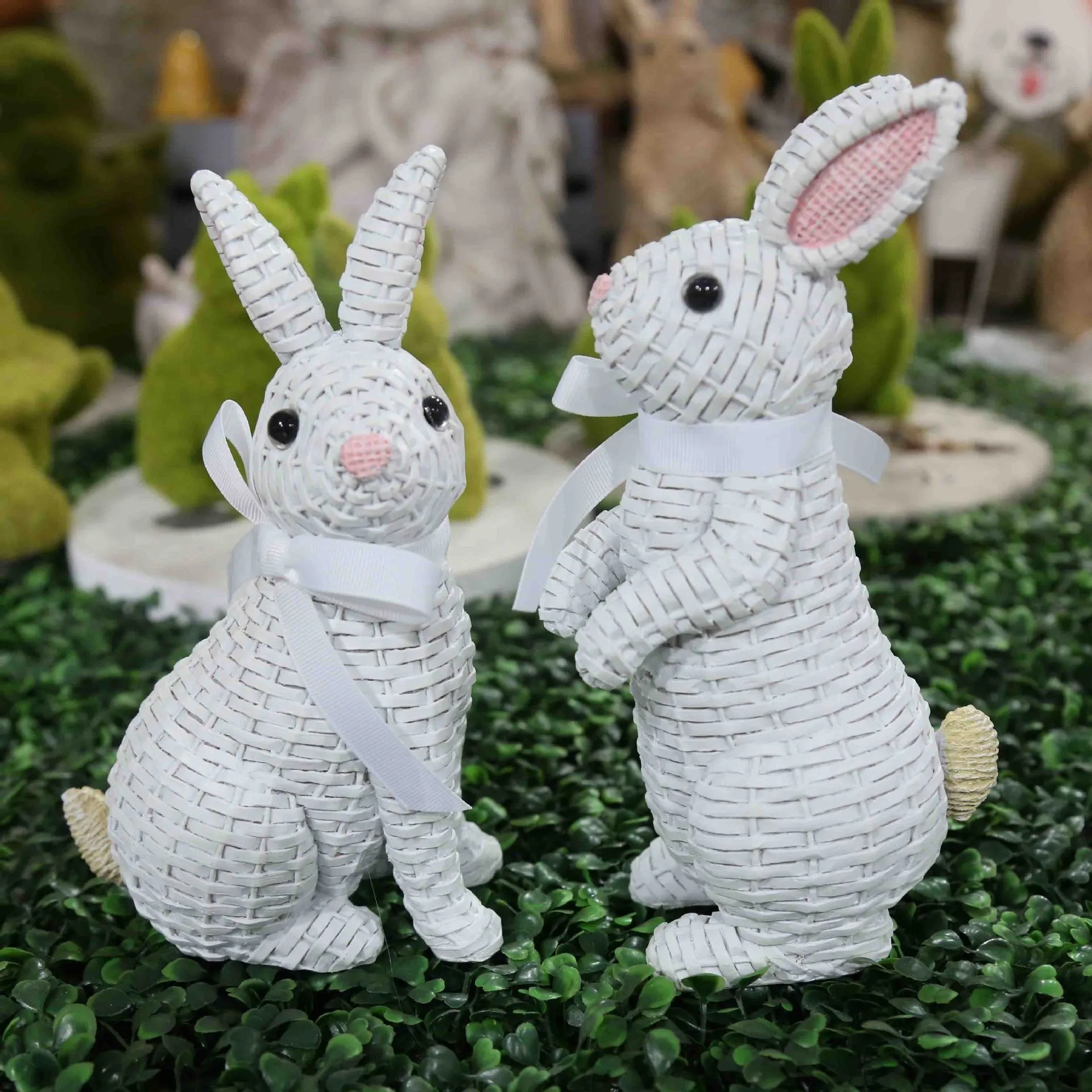 

European Garden Courtyard Home Children's Room Resin Bow Rattan Effect Rabbit Easter Decoration