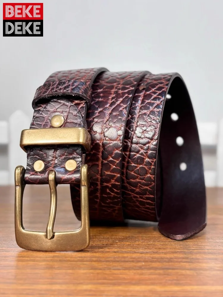 

New Unisex Accessories Genuine Leather Belt Wide 3.8cm Casual Retro Brass Needle Buckle Mens Real Cowskin Waistband For Jeans