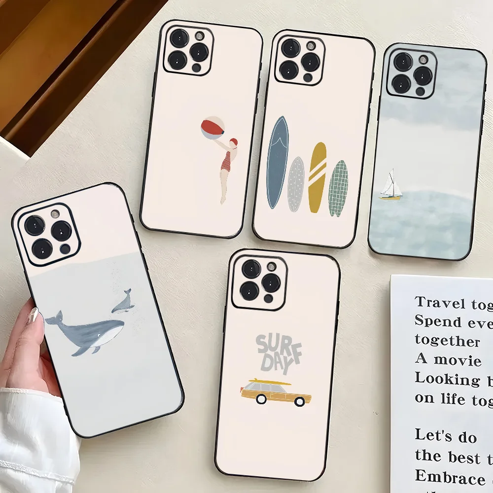 

EPC Ocean Whale Surfboard Car Ice Cream Minimalist Phone Case Silicone Soft For IPhone 16 15 14 13 12 11 X XR Plus Pro Max Plus