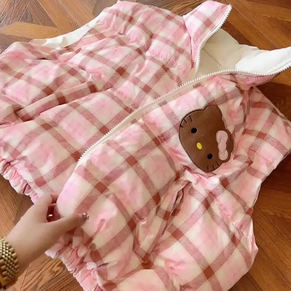 

Милый зимний женский утепленный жилет «Hello Kitty», пуховая хлопковая одежда, пальто с воротником-стойкой в стиле аниме Sanrios, теплые милые топы для девочек