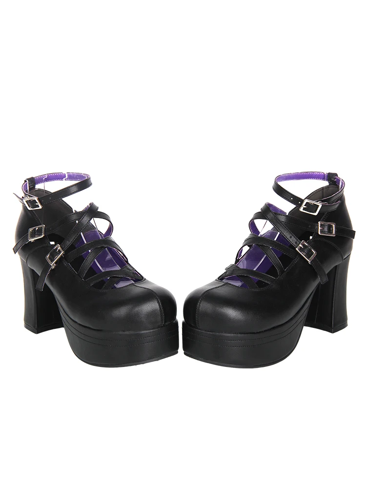 2025 New Lolita Shoes Round Head High Heel Cross Belt Princess Dress Tea Party Shoes Japanese Kawaii Girls' Student Single Boots