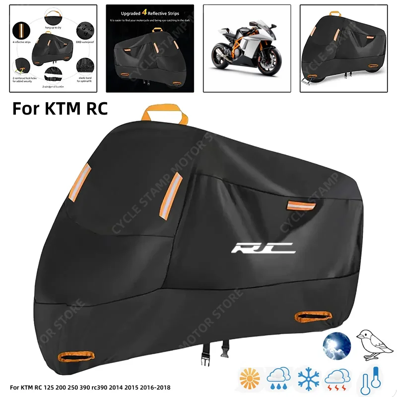 

Waterproof Motorcycle Cover For KTM RC 125 200 250 390 rc390 Outdoor Protection Against Rain Dust Debris Weather 210D Oxford