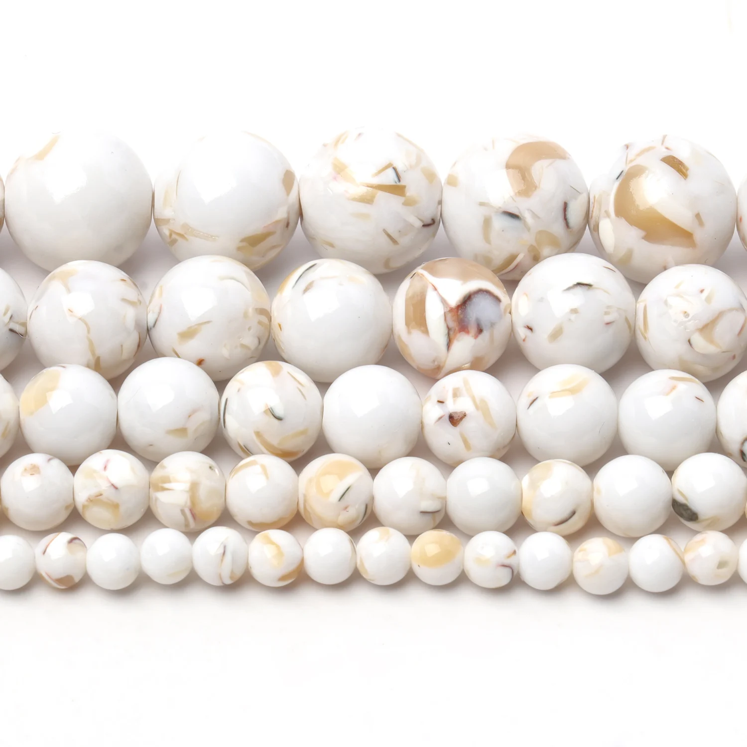 Wholesale AA White Natural Shell Howlite Turquoise Bead Trochus Round Smooth Loose Beads For Jewelry Making Diy Bracelets 15\'\'