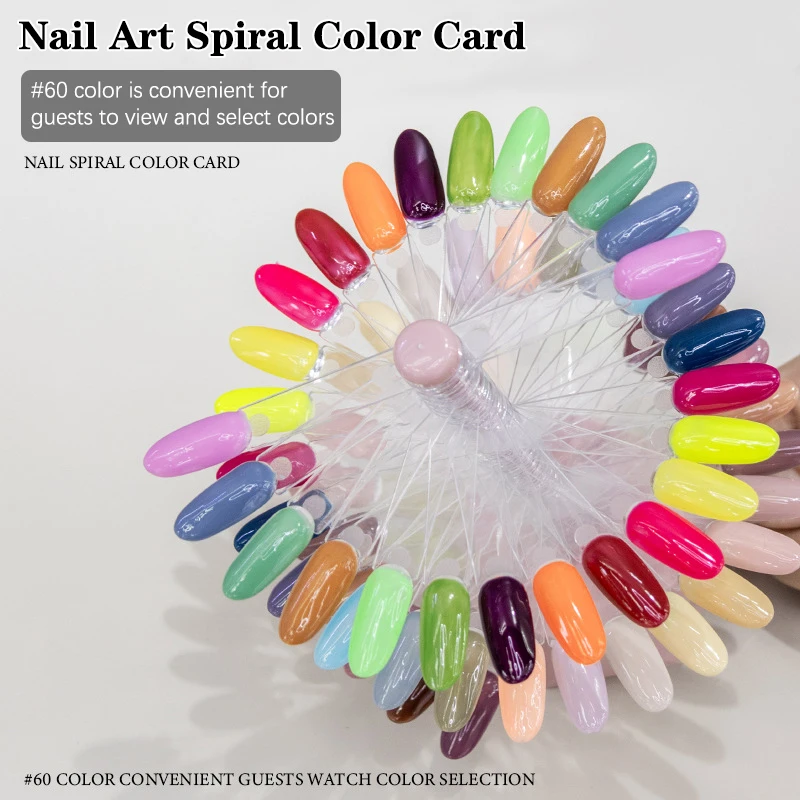 60 Nail Art False Tips Display Stand Spiral Rotating Shelf Showing Gel Polish Color Oval Square Nails Showing Shelf Rack