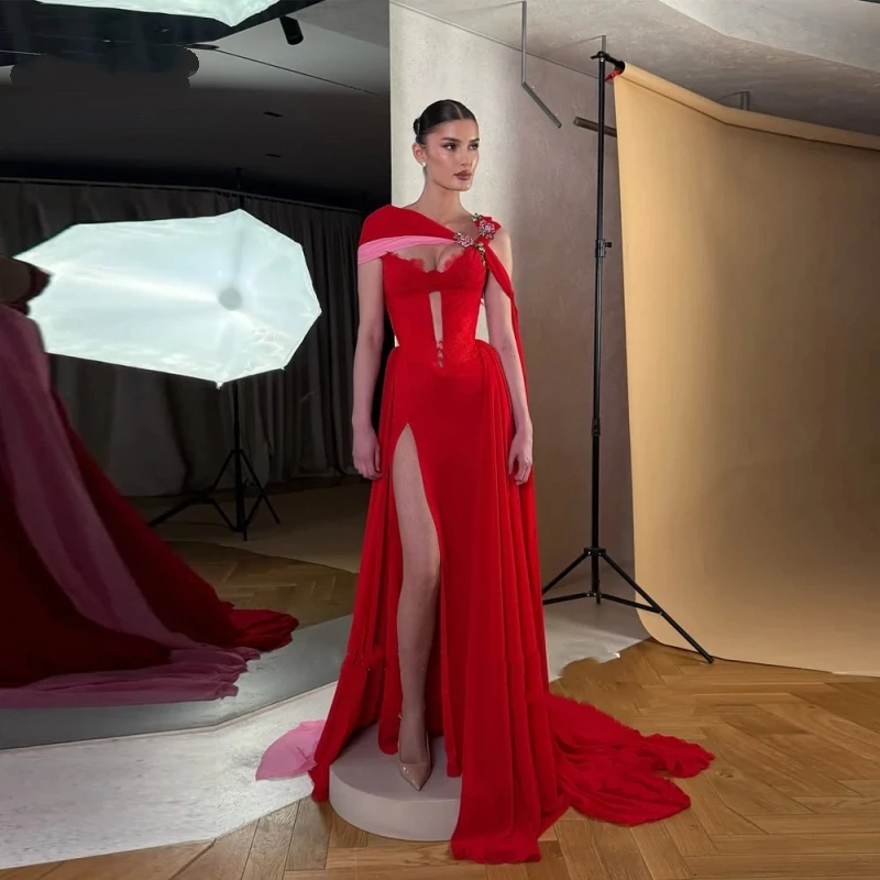 

Красное коктейльное бальное платье трапециевидной формы по индивидуальному заказу, сексуальное женское вечернее платье без рукавов с разрезом по бокам, 2025 г.