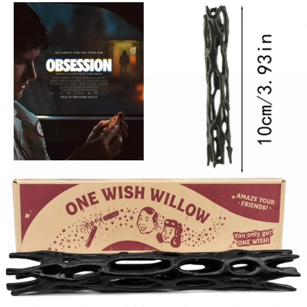 Accessoire de film d'horreur Obsession Movie One Wish Willow, Ornement imprimé en 3D noir, Jouet de cosplay de style identique au film pour Halloween et Comic Con