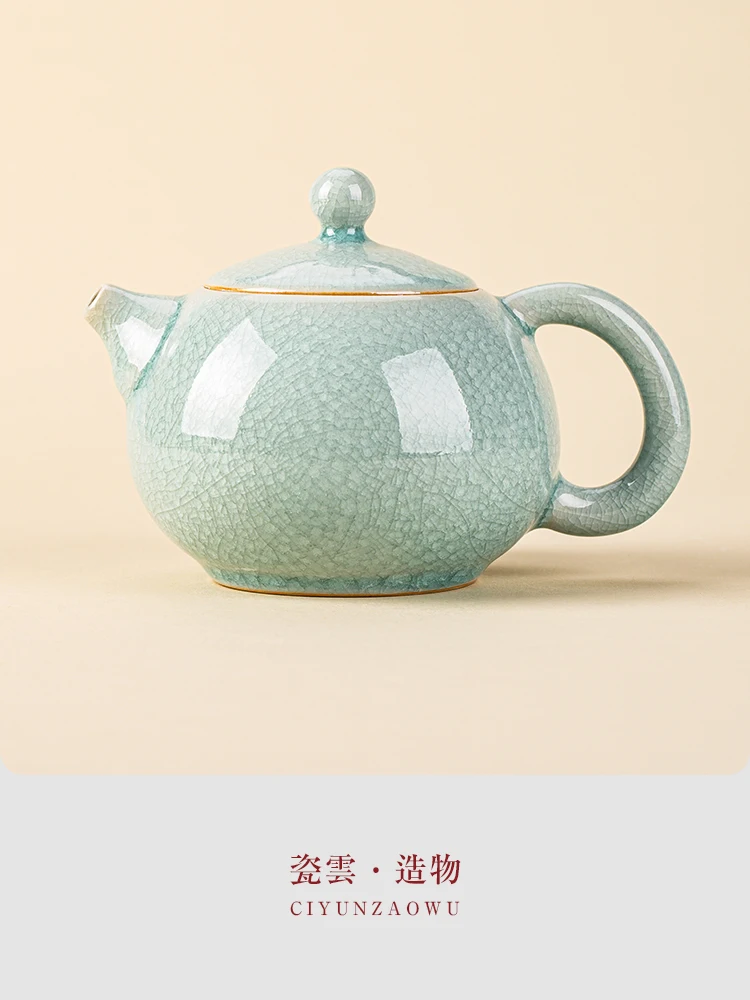 High Quality Ru Ware Teapot Single Ice Cracking Supportable Filter Porcelain Set Large Capacity Household Brewing Xi Shi Pot