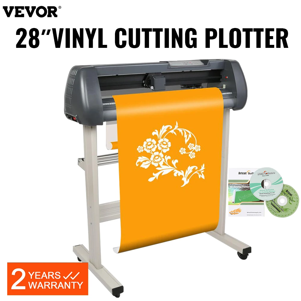 

VEVOR 28 Inch Vinyl Cutter Machine 720mm W/ Floor Stand Vinly Sign Cutting Plotter Starter Kits Software Adjustable Force Speed