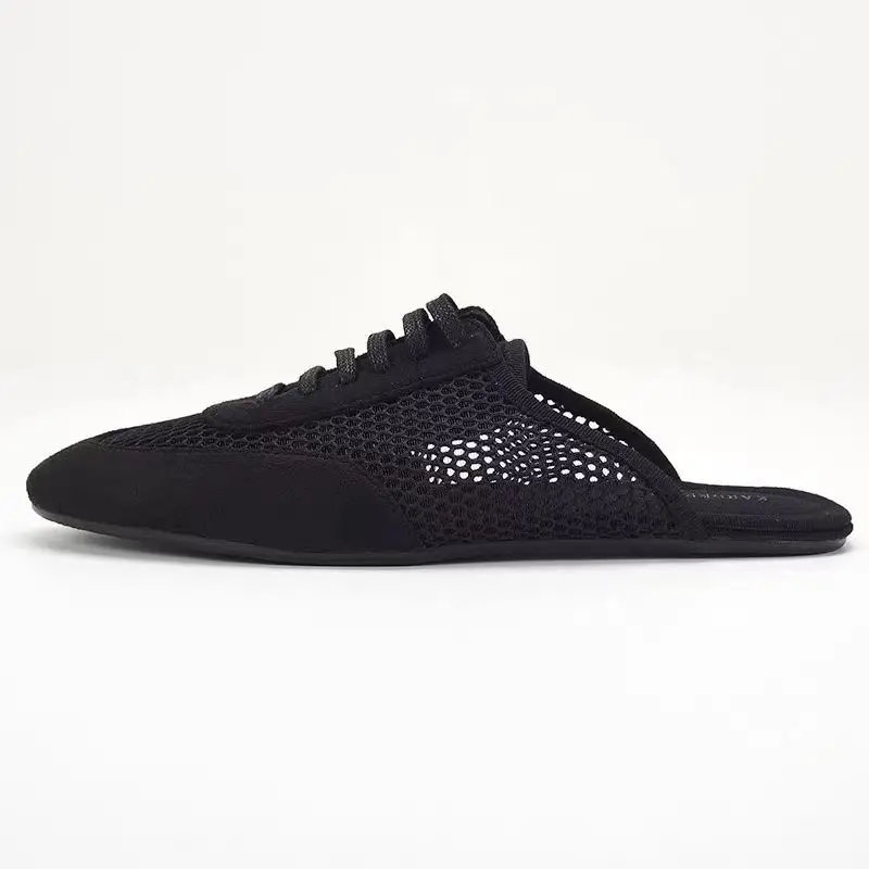 

2024, весна-лето, новые полые тапочки Baotou с круглой головкой, сетчатая удобная, дышащая и модная женская обувь с плоской подошвой