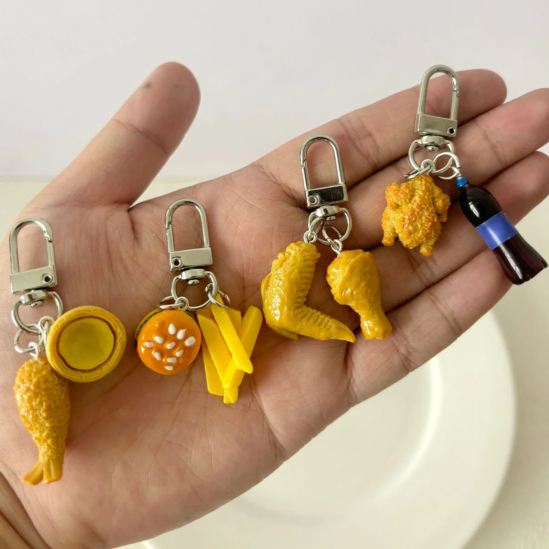 Car Keyring Cute Simulated Food Play Keychain Coke Chicken Wings Fries Burger Egg Tart Bag Pendant Creative New Small Pendant view 2
