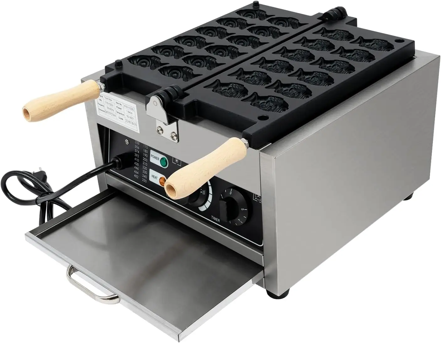 Machine commerciale de boulanger de gaufre de gaufrier de 16 grilles 1750W avec 122-572 ℉ Gamme de température et contrôle du temps Gaufre antiadhésive Iro