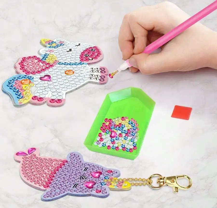 5pcs 5D เพชรภาพวาดของคุณเองอัญมณีพวงกุญแจยูนิคอร์น Mermaid ศิลปะหัตถกรรมเด็ก 8-12 อายุอีสเตอร์ตะกร้า Stuffers