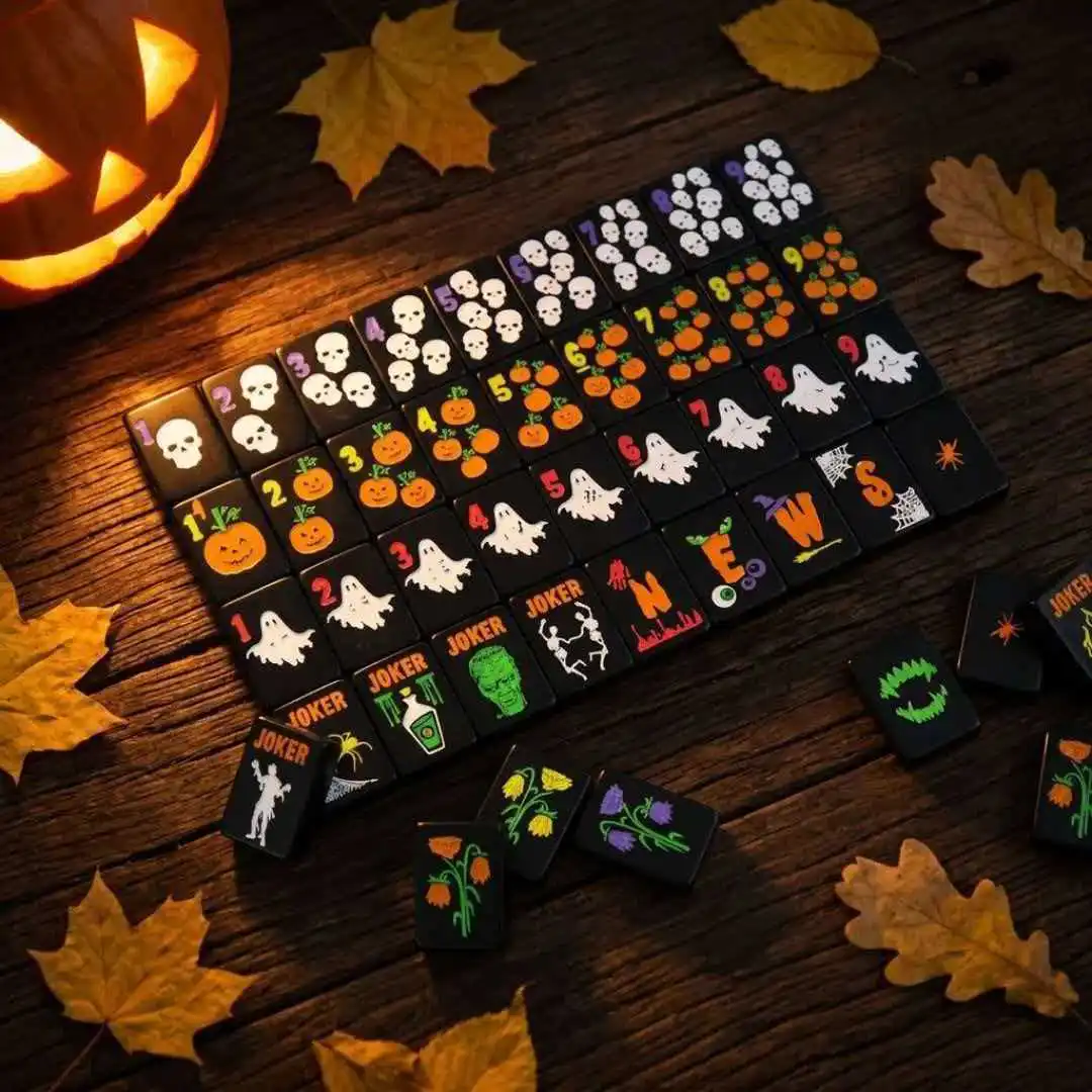 Halloween black American mahjong set No. 36 ghost pumpkin Frankenstein clown acrylic brand in stock