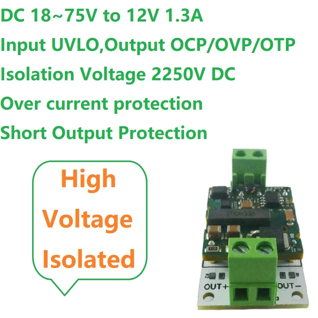 DC 24V 36V 48V 60V 72V TO 12V DC-DC Buck Converter Voltage Stabilizing Module High Voltage Isolated Power Isolation Protection