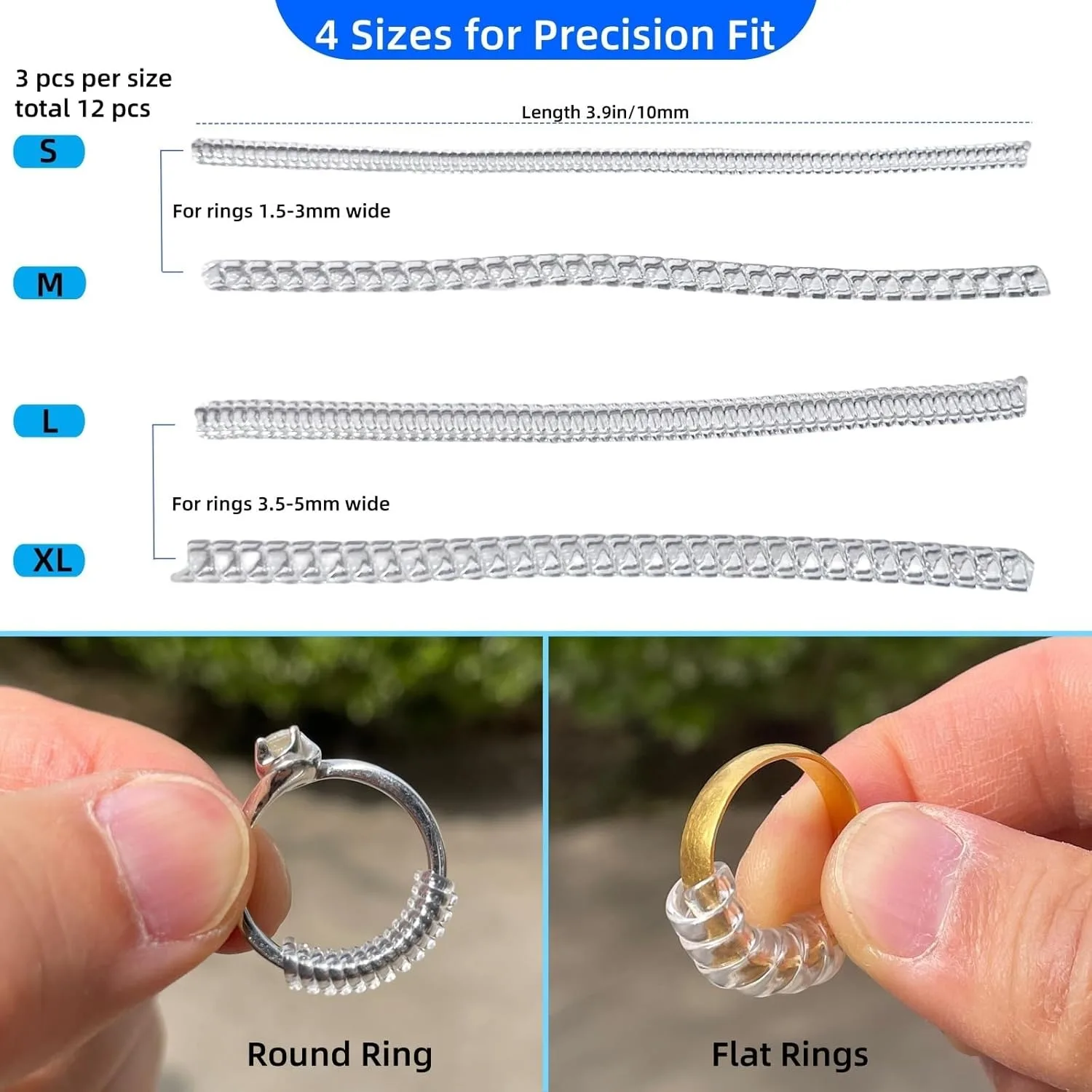 8pcs Transparent Spiral Based Ring Tools Spring Coil Ring Size Adjuster Guard Tightener Reducer Resizing Tool for Jewelry