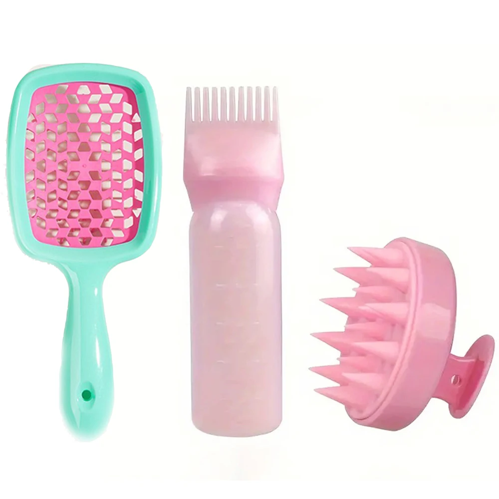 Image 4: Ensemble de brosses à cheveux 2/3/5 pièces, brosse démêlante pour cheveux bouclés secs et humides, poils de bord, peignes à queue de Rat à dents larges