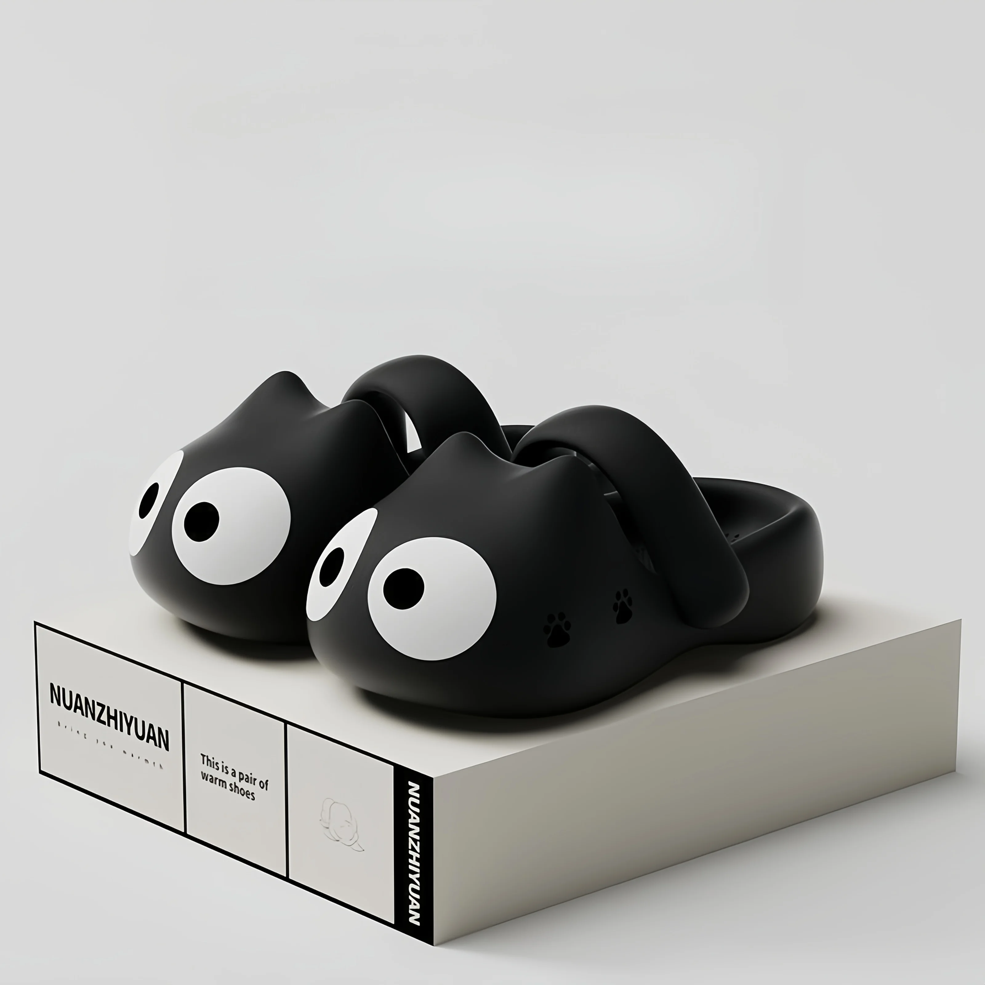 زوج واحد من شباشب القطط الكرتونية اللطيفة للنساء - أحذية مقاومة للانزلاق ومريحة من مادة PVC للاستخدام الداخلي/الخارجي