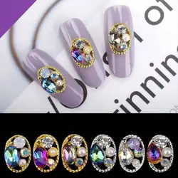 20PCS/bag Retro Hollow Oval Rhinestones Pearl Glitter Charms Jewelry Accessories Metal 3D Nail Art Decoration DIY Gems Supplies