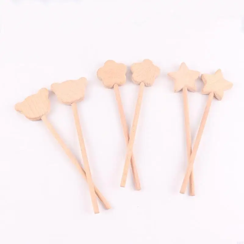 

E06F Wooden Teether Star Bear Flower Beech Teething Toy Ornament for Baby Girls Boys Teething Pain Relief Appease