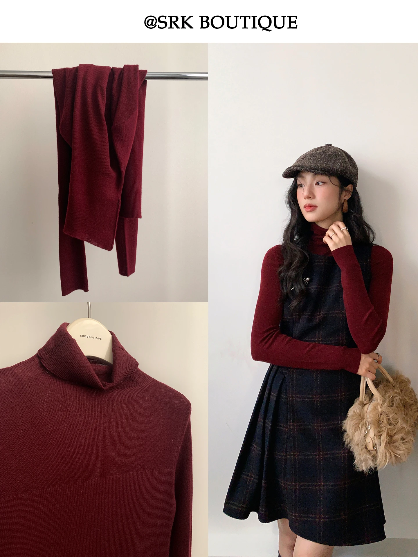 

Модный ретро-свитер с высоким воротником, красный, вязаный, мягкий, облегающий, базовый слой, с уникальным дизайном, из смесового полиэстера, зимний