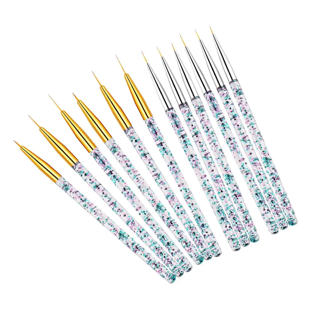 Nail Polish Pens Nail Drawing Brush Set Non Slip Plastic Handles Shiny Flakes for Manicure Design and Decals