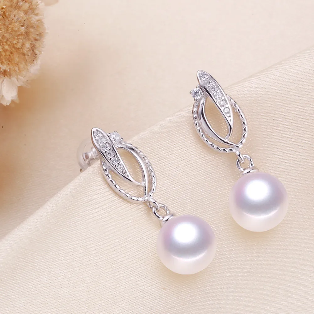 micro inlaid zircon pearl earrings, South China Sea pearl AAA 8-9mm 9-10mm 10-11mm 925s