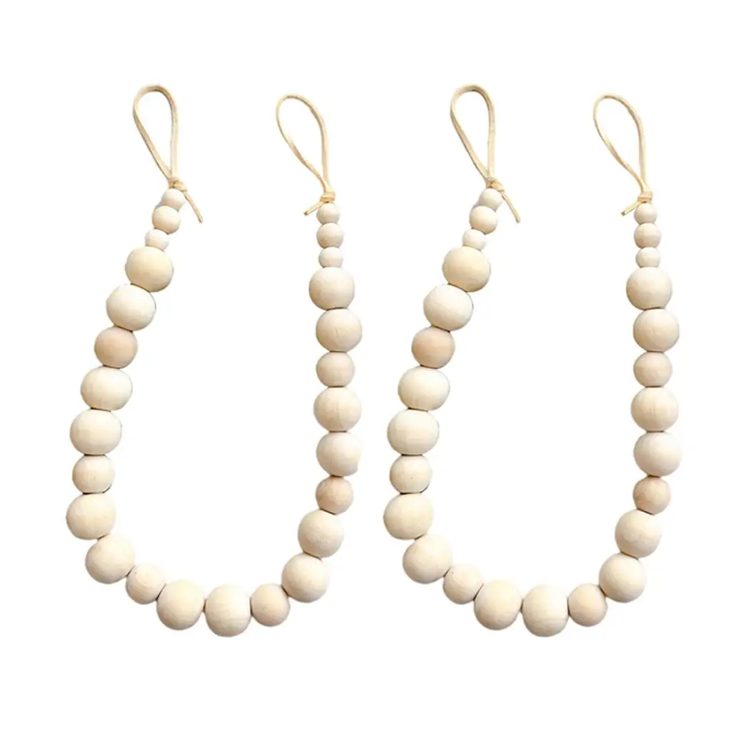 2 Pack Natural Wood Bead Ties for Bohemian Style Curtains, Beaded Retaining Curtains, Back Tie,